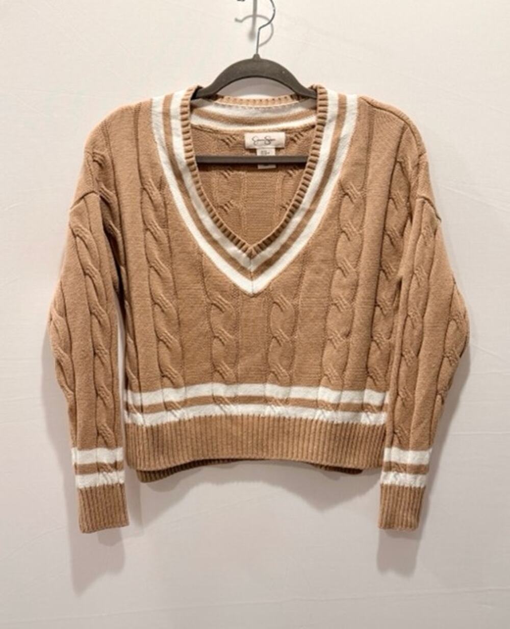Jessica Simpson Women's Brown V-Neck Cropped Sweater Fall Knit Top